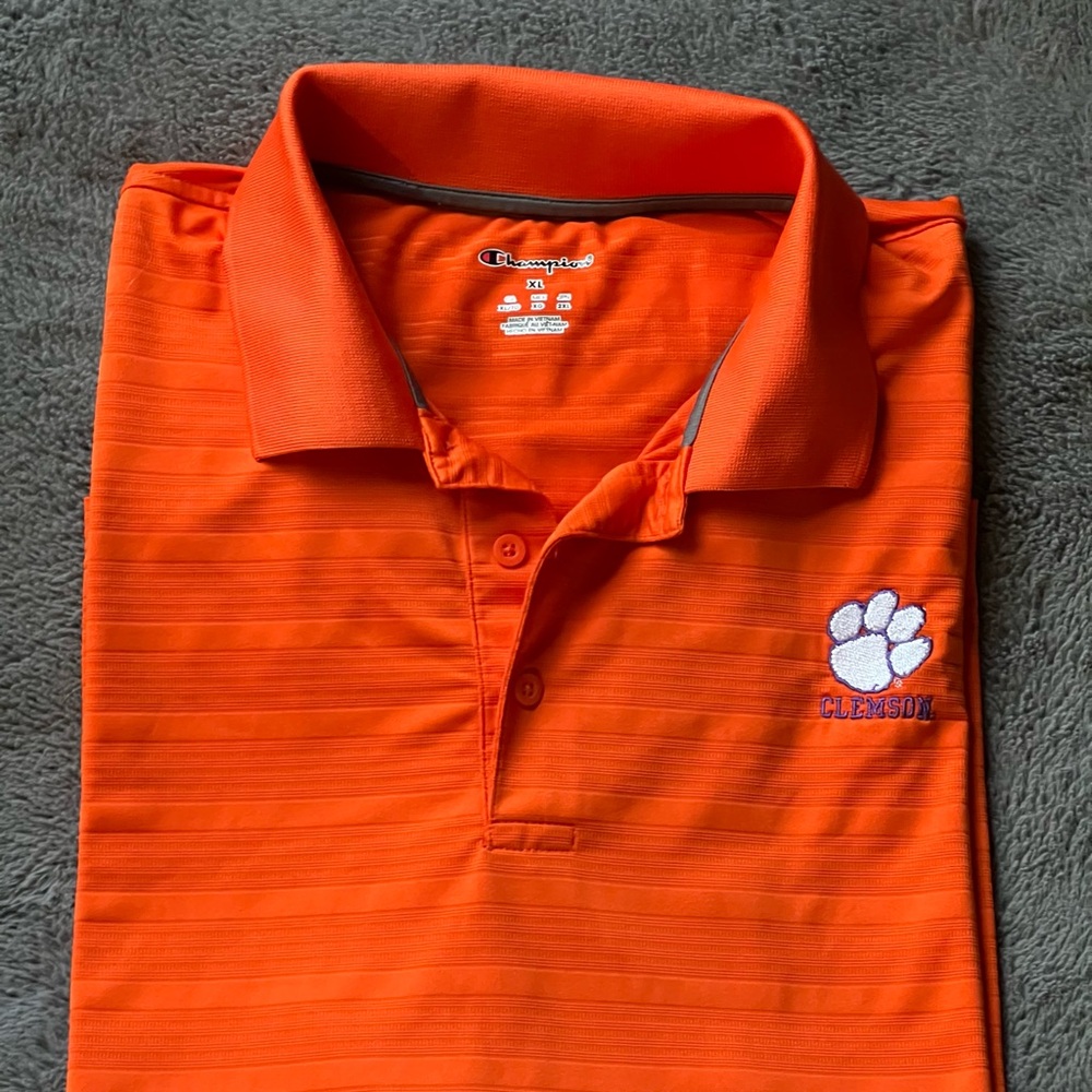Men’s Champion Orange Polo Shirt with Clemson Logo